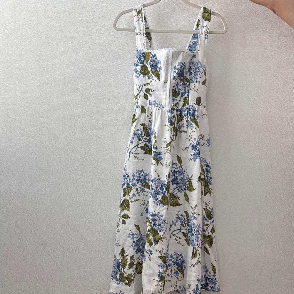Reformation White and Blue Floral Midi Dress